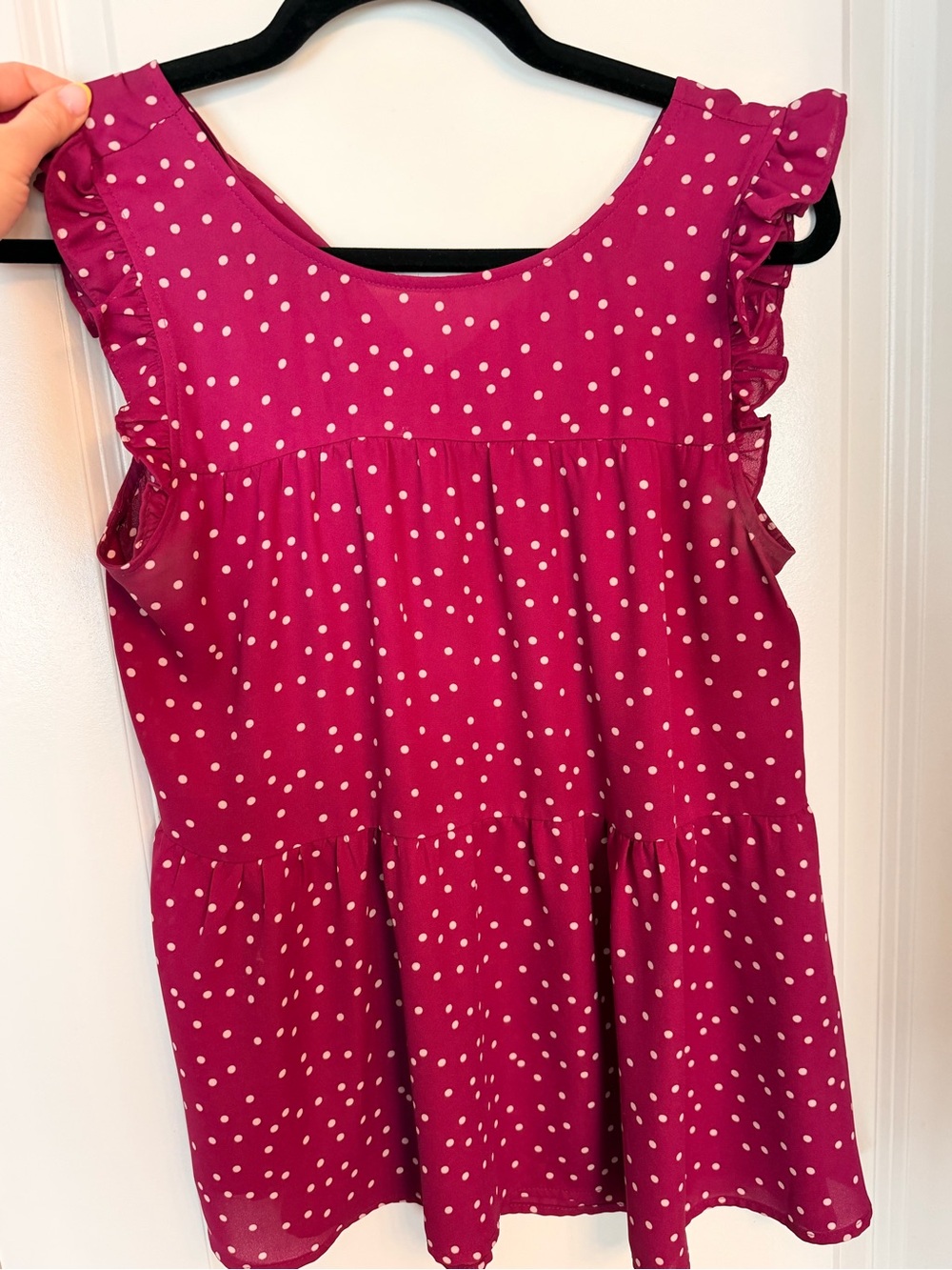 Maurices Magenta Polka Dot Ruffle Tank